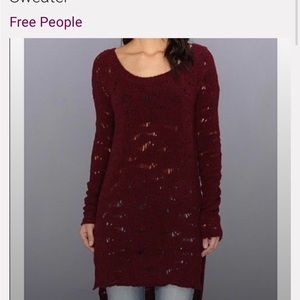 FREE PEOPLE Wine Purple Holey Sweater Dress Size XS‎ High Low Side Slits